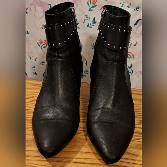 Aquatalia Prisca Black Italian Calf Leather Moto Goth Stud Heel Boot Shoe SZ 9M - Picture 2 of 11